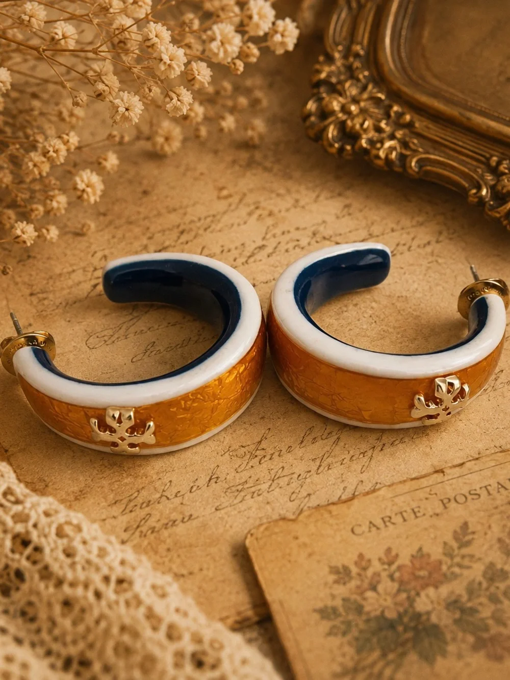TORY BURCH • Roxanne Colorblock Hoop Earrings Includes Tory Burch Jewelry Bag